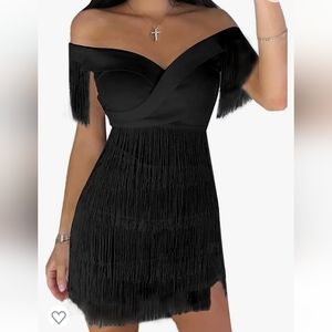 Lyaner Black Fringe Dress Large